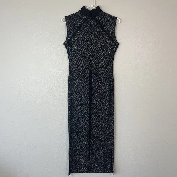 Vintage Geneva Sleeveless Glitter Top Stretch High Slit Mandarin Collar Small - Picture 3 of 16